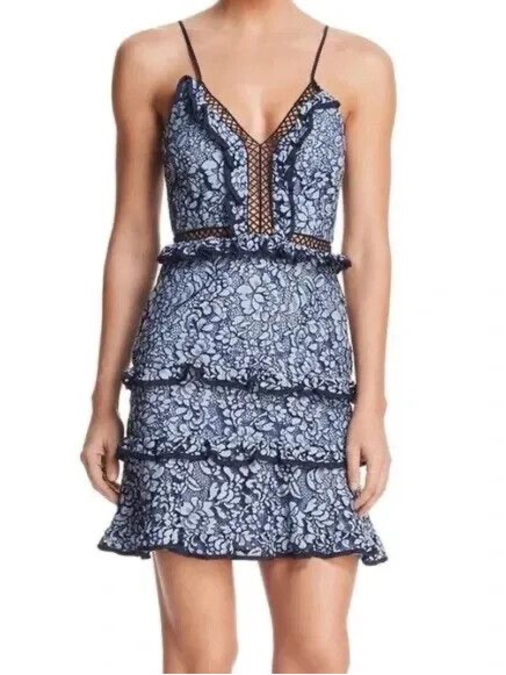Keepsake Catch Me Lace Mini Dress In Dusk Blue Sz Medium